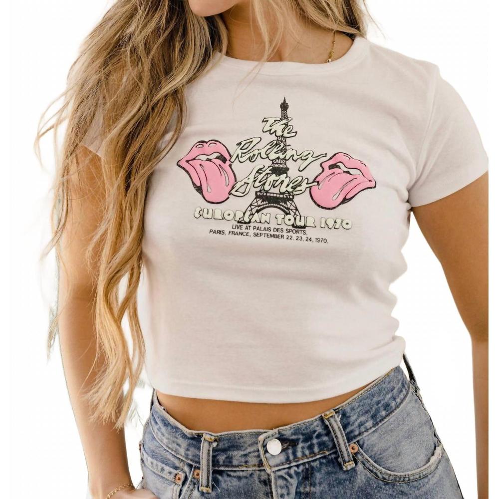 NEW LIVYLU rolling stones paris puff micro crop top in pink